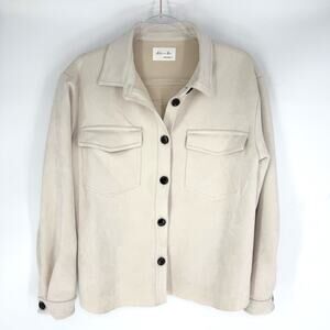 Active USA Sueded Polyester Shacket Cream Size Large